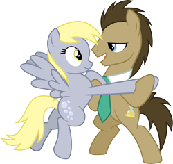 Size: 3178x3001 | Tagged: safe, artist:cloudyglow, derpy hooves, doctor whooves, earth pony, pegasus, pony, bipedal, dancing, doctorderpy, female, looking at each other, male, mare, necktie, shipping, simple background, smiling, stallion, straight, transparent background, vector