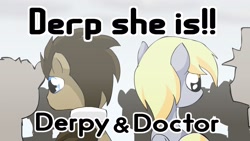 Size: 1920x1080 | Tagged: safe, artist:alfa995, derpy hooves, doctor whooves, pony, cute, doctorderpy, female, male, shipping, straight, there she is!