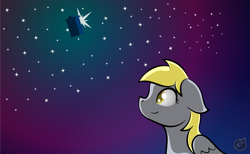 Size: 1043x643 | Tagged: safe, artist:moonlightfan, derpy hooves, doctor whooves, pegasus, pony, doctor who, doctorderpy, female, male, mare, shipping, solo, space, stargazing, straight, tardis