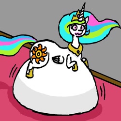 Size: 800x800 | Tagged: safe, artist:eternaljonathan, princess celestia, alicorn, pony, belly, belly bed, chubbylestia, digital art, fat, food, ice cream, impossibly large belly, messy eating, obese, stuffed