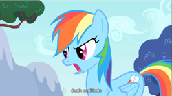 Size: 855x478 | Tagged: safe, derpibooru import, screencap, rainbow dash, pegasus, pony, female, mare, solo, youtube caption