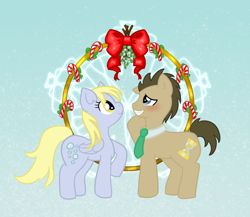 Size: 750x650 | Tagged: safe, artist:metal-milk, derpy hooves, doctor whooves, candy, candy cane, christmas, doctorderpy, female, food, holiday, male, mistletoe, necktie, shipping, straight, ych example, ych result, your character here