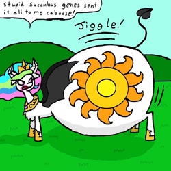 Size: 800x800 | Tagged: safe, artist:eternaljonathan, princess celestia, alicorn, pony, succubus, butt, butt expansion, digital art, fat, growth, huge butt, impossibly large butt, large butt, obese, plot, sunbutt, the ass was too fat