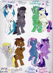 Size: 2550x3509 | Tagged: safe, artist:sakuramitsonomi, bon bon, derpy hooves, dj pon-3, doctor whooves, lyra heartstrings, octavia melody, sweetie drops, trixie, twilight sparkle, twilight sparkle (alicorn), vinyl scratch, alicorn, earth pony, pony, unicorn, doctorderpy, female, lesbian, lyrabon, male, scratchtavia, shipping, straight, twixie