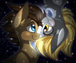 Size: 2100x1750 | Tagged: safe, artist:derpsonhooves, derpy hooves, doctor whooves, earth pony, pegasus, pony, doctorderpy, female, male, shipping, smiling, straight, upside down