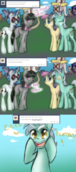 Size: 1024x2304 | Tagged: safe, artist:rflzqt, bon bon, derpy hooves, dj pon-3, doctor whooves, lyra heartstrings, octavia melody, sweetie drops, vinyl scratch, earth pony, pony, unicorn, adventure time, ask, bowtie, comic, dialogue, dilated pupils, doctorderpy, eyes closed, female, glasses, humie, lesbian, looking at you, lyrabon, male, mare, necktie, open mouth, scratchtavia, shipping, smiling, straight, that pony sure does love humans, tumblr, vinyl and octavia in romance