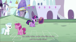 Size: 855x476 | Tagged: safe, screencap, cotton cloudy, ruby pinch, twilight sparkle, foal, youtube caption