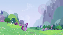 Size: 851x474 | Tagged: safe, screencap, twilight sparkle, pony, unicorn, female, mare, purple coat, solo, youtube caption