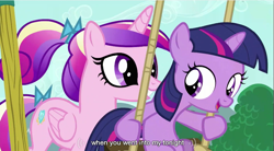 Size: 855x472 | Tagged: safe, screencap, princess cadance, twilight sparkle, alicorn, pony, a canterlot wedding, youtube caption