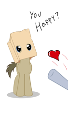Size: 1500x2668 | Tagged: safe, artist:pizzamovies, derpy hooves, doctor whooves, earth pony, pony, bag, doctorderpy, female, heart, male, paper bag, pointing, shipping, simple background, straight, vector