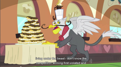 Size: 855x473 | Tagged: safe, screencap, gustave le grande, griffon, mmmystery on the friendship express, youtube caption