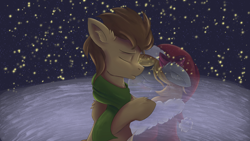 Size: 3840x2160 | Tagged: safe, artist:ardail, artist:jacobsyndeo, derpy hooves, doctor whooves, pegasus, pony, alone, bow, broken hearts, christmas, clothes, crying, cute, derpabetes, doctorbetes, doctorderpy, ear fluff, eyes closed, female, hat, hearth's warming eve, heartwarming, holiday, hug, imagination, imagining, kissing, lonely, longing, male, mare, memories, memory, outdoors, romance, sad, santa hat, scarf, shipping, snow, snowfall, stars, straight, vision, winter
