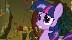 Size: 853x473 | Tagged: safe, screencap, twilight sparkle, bridle gossip, ei, hub logo, twilight flopple, virgin, youtube caption