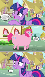 Size: 1280x2208 | Tagged: safe, artist:silverbuller, edit, edited screencap, screencap, applejack, fluttershy, pinkie pie, rainbow dash, rarity, twilight sparkle, twilight sparkle (alicorn), whoa nelly, alicorn, earth pony, pegasus, pony, unicorn, comic, fat, mane six, obese, piggy pie, pointing, ponyville, pudgy pie, screencap comic