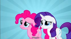 Size: 1280x705 | Tagged: safe, derpibooru import, screencap, pinkie pie, rarity, earth pony, pony, unicorn, putting your hoof down, crying, strippers, youtube caption