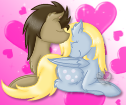 Size: 642x537 | Tagged: safe, artist:yazmen10, derpy hooves, doctor whooves, earth pony, pegasus, doctorderpy, eyes closed, female, heart, male, shipping, straight