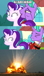 Size: 1800x3080 | Tagged: safe, edit, edited screencap, screencap, firelight, starlight glimmer, pony, the parent map, abuse, allahu akbar, comic, dynamite, exploitable meme, explosion, explosives, firelight's confession, glimmerbuse, god is dead, meme, op is a cuck, op is trying to start shit, screencap comic, we are going to hell