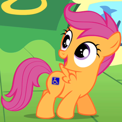 Size: 720x720 | Tagged: safe, scootaloo, cutie mark, disabled, op is a cuck, scootaloo can't fly, we are going to hell, word of faust