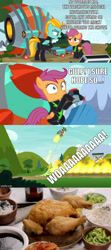 Size: 500x1122 | Tagged: safe, edit, edited screencap, screencap, lightning dust, scootaloo, abuse, bad end, comic, dark comedy, funny, implied death, meme, op is a cuck, op is trying to start shit, op is trying to start shit so badly that it's kinda funny, raped, rocket, scootabuse, scootachicken, screencap comic, we are going to hell