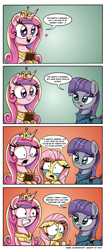 Size: 1000x2363 | Tagged: safe, artist:daniel-sg, derpibooru import, fluttershy, maud pie, princess cadance, alicorn, pegasus, pony, comic, crying, dark comedy, my parents are dead, smiling, too soon, we are going to hell, when she smiles