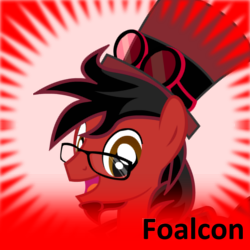 Size: 250x250 | Tagged: artist needed, safe, edit, oc, oc only, oc:toonkriticy2k, pegasus, pony, bust, derpibooru, drama, glasses, goggles, hat, meta, red and black oc, smiling, spoilered image joke, toongate, top hat, we are going to hell