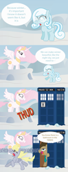 Size: 2050x5199 | Tagged: safe, artist:t-3000, derpy hooves, doctor whooves, princess celestia, oc, oc:snowdrop, alicorn, pegasus, pony, bad end, comic, dark comedy, doctor who, female, mare, mood whiplash, pink-mane celestia, snowdrop (animation), tardis, we are going to hell