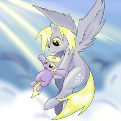 Size: 1500x1500 | Tagged: safe, artist:nidoranity, derpy hooves, dinky hooves, pegasus, pony, equestria's best mother, female, flying, mare, sky