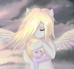 Size: 1135x1051 | Tagged: safe, artist:v-invidia, derpy hooves, dinky hooves, pegasus, pony, comforting, crying, duo, epic derpy, equestria's best mother, eyes closed, female, hug, mare, mother and child, mother and daughter, parent and child