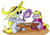 Size: 2565x1817 | Tagged: dead source, safe, artist:d3rpy, derpy hooves, dinky hooves, pegasus, pony, clothes, earring, equestria's best mother, female, hat, mare, mother and child, mother and daughter, parent and child, tea party