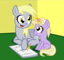 Size: 939x886 | Tagged: safe, artist:changeling #209458, derpy hooves, dinky hooves, pegasus, pony, equestria's best mother, female, homework, mare, math, pencil, tutoring