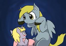 Size: 267x189 | Tagged: safe, artist:mainekoh, derpy hooves, dinky hooves, pegasus, pony, duo, equestria's best mother, female, higher res needed, mare