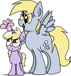 Size: 365x392 | Tagged: safe, artist:graciegirl328, derpy hooves, dinky hooves, butterfly, pegasus, pony, equestria's best mother, female, mare, simple background