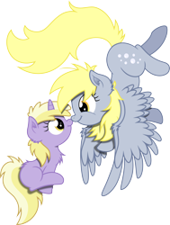 Size: 6000x7941 | Tagged: safe, artist:agamnentzar, artist:mactavish1996, derpy hooves, dinky hooves, pegasus, pony, :t, absurd resolution, boop, chest fluff, cute, equestria's best mother, eye contact, female, fluffy, flying, mare, noseboop, simple background, sitting, smiling, spread wings, transparent background, vector
