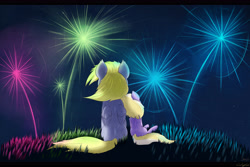 Size: 4651x3109 | Tagged: safe, artist:carligercarl, artist:feku0, derpy hooves, dinky hooves, pegasus, pony, equestria's best mother, female, fireworks, mare, night