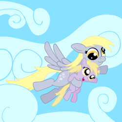 Size: 1200x1200 | Tagged: safe, artist:tranquilmind, derpy hooves, dinky hooves, pegasus, pony, equestria's best mother, female, flying, mare