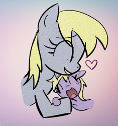 Size: 403x429 | Tagged: safe, artist:yummyraccoon, derpy hooves, dinky hooves, pegasus, pony, equestria's best mother, female, hug, mare