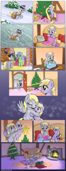 Size: 1200x3080 | Tagged: safe, artist:muffinshire, derpy hooves, dinky hooves, tealove, pony, :q, bipedal, blizzard, book, christmas, christmas tree, clothes, comic, competition:derpibooru 2012, cookie, cute, derpabetes, dinkabetes, doll, eating, equestria's best daughter, equestria's best mother, eyes closed, feels, female, fire, fireplace, flying, frown, hearth's warming eve, heartwarming, holiday, hoof hold, hot chocolate, hug, knitting, mailpony, mother and child, mother and daughter, muffinshire is trying to murder us, nom, nuzzling, open mouth, parent and child, plushie, present, prone, reading, scarf, smiling, snow, snowfall, stars, tongue out, tree, wink