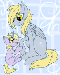 Size: 1394x1730 | Tagged: safe, artist:vinciint, derpy hooves, dinky hooves, pegasus, pony, cute, equestria's best daughter, equestria's best mother, female, like mother like daughter, mare