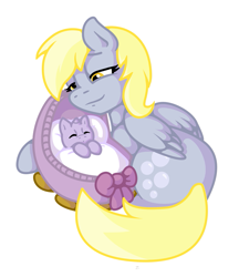 Size: 777x900 | Tagged: safe, artist:raygirl, derpy hooves, dinky hooves, pegasus, pony, unicorn, baby, baby pony, crib, cute, daaaaaaaaaaaw, derpabetes, dinkabetes, duo, duo female, equestria's best mother, female, foal, lidded eyes, mare, outline, prone, ribbon, simple background, sleeping, smiling, transparent background