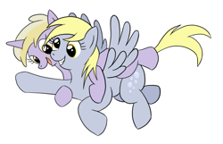 Size: 859x552 | Tagged: safe, artist:tehflah, derpy hooves, dinky hooves, pegasus, pony, equestria's best mother, female, flying, happy, mare, simple background, white background