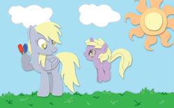 Size: 1440x900 | Tagged: safe, artist:himynameisnickel, derpy hooves, dinky hooves, pegasus, pony, equestria's best mother, female, mare, sun