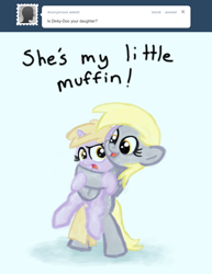 Size: 770x1000 | Tagged: safe, derpy hooves, dinky hooves, pegasus, pony, ask, ask a mailmare, equestria's best mother, female, mare, mother and child, mother and daughter, parent and child, tumblr