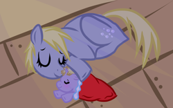 Size: 2560x1600 | Tagged: safe, artist:sirgalahadbw, derpy hooves, dinky hooves, blanket, cute, daaaaaaaaaaaw, equestria's best mother, filly, foal, sleeping