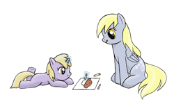 Size: 990x594 | Tagged: safe, artist:marikaefer, derpy hooves, dinky hooves, pegasus, pony, crayons, cute, drawing, equestria's best daughter, equestria's best mother, female, magic, mare, muffin