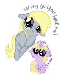 Size: 650x811 | Tagged: safe, artist:getanacocunttheysaid, derpy hooves, dinky hooves, :c, crying, cute, equestria's best mother, eyes, feels, puppy dog eyes, sad, text, underp, woobie