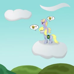 Size: 2332x2311 | Tagged: safe, artist:gogglesparks, derpy hooves, dinky hooves, pegasus, pony, blindfold, cloud, cloudy, equestria's best mother, female, high res, mare, saddle bag