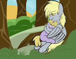 Size: 3300x2550 | Tagged: safe, artist:skyflys, derpy hooves, dinky hooves, pony, cute, equestria's best daughter, equestria's best mother, female, forest, headcanon, like mother like daughter, mother, mother and child, mother and daughter, parent and child, snuggling