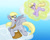 Size: 1024x819 | Tagged: safe, artist:yoshimarsart, derpy hooves, dinky hooves, pegasus, pony, unicorn, cloud, cute, deviantart watermark, duo, duo female, equestria's best daughter, equestria's best mother, female, filly, flying, headcanon, levitation, like mother like daughter, magic, mare, mother and child, mother and daughter, parent and child, saddle bag, self-levitation, sky, smiling, telekinesis, watermark