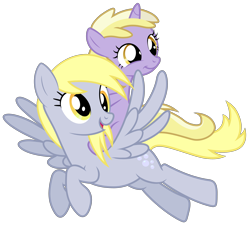 Size: 5000x4500 | Tagged: safe, artist:mundschenk85, derpy hooves, dinky hooves, pegasus, pony, unicorn, absurd resolution, equestria's best mother, female, filly, flying, headcanon, like mother like daughter, mare, mother and child, mother and daughter, parent and child, ponies riding ponies, ride, rider, riding, simple background, smiling, transparent background, vector