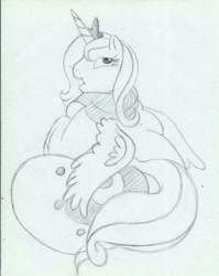 Size: 1019x1280 | Tagged: safe, artist:bunearyk, princess luna, alicorn, pony, fat, female, mare, monochrome, princess moonpig, s1 luna, solo